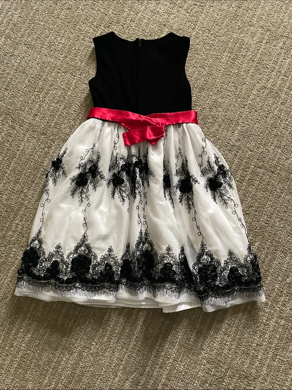 Bonnie Jean Black, White & Red Satin Sash Formal Dress